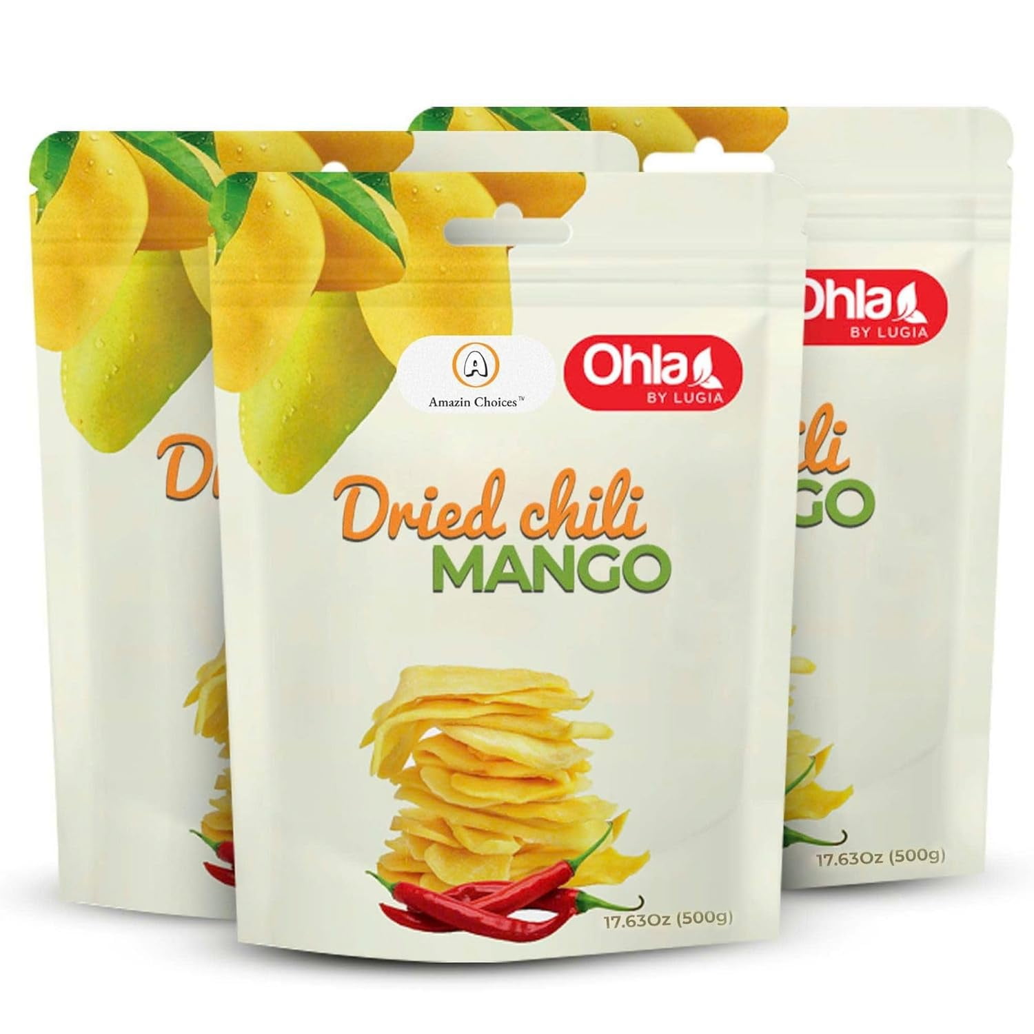 (3 pack) Amazin Choices Soft Dried Chili Mango Slices, Gluten Free, Vegan, 17.64 oz