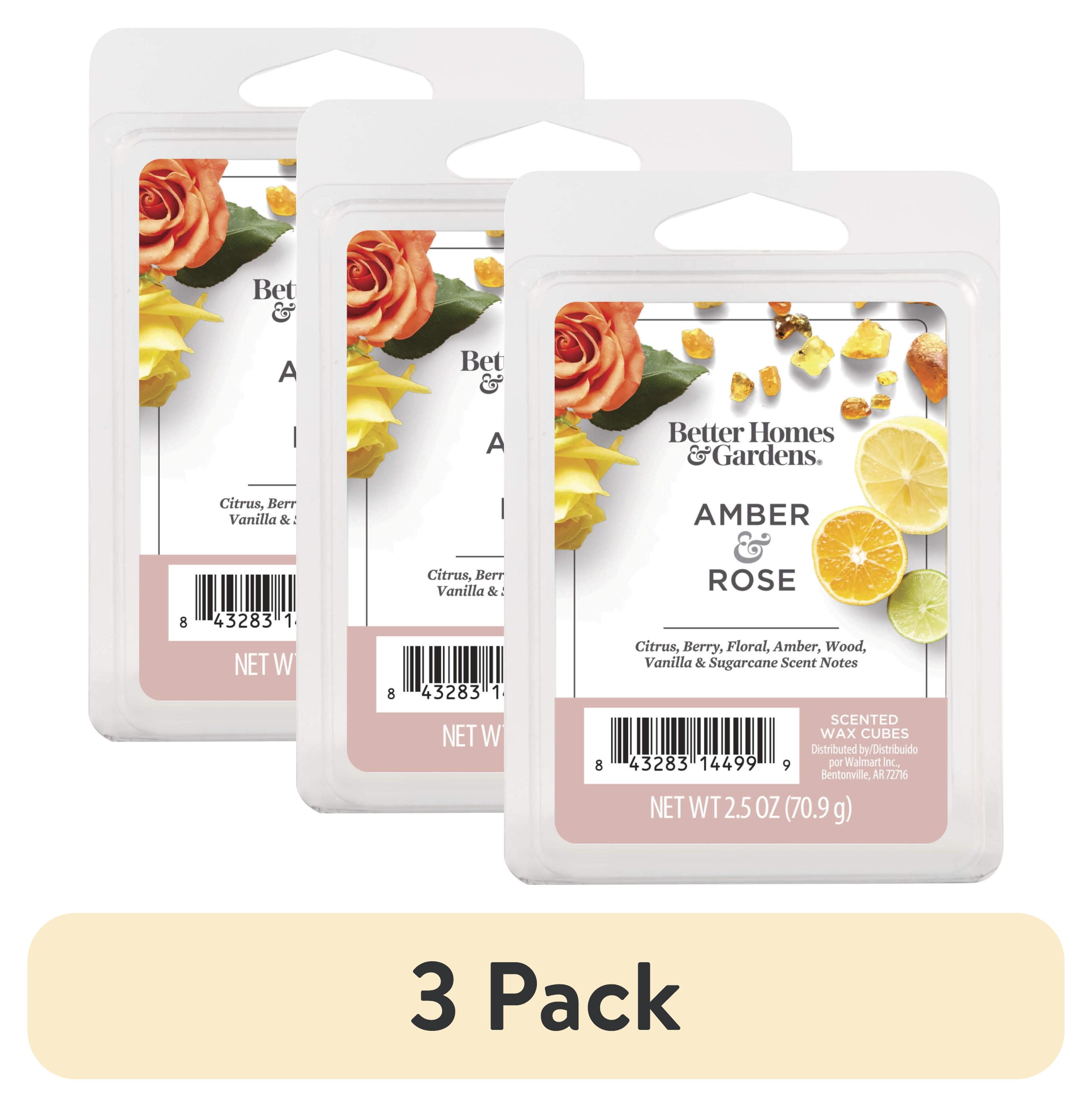 (3 pack) Amber & Rose Scented Wax Melts, Better Homes & Gardens, 2.5 oz (1-Pack)