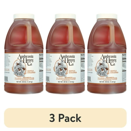 (3 pack) Ambrosia Honey Co., Pure, Raw, & Gently Filtered Honey, Shelf-Stable, 48 fl oz Jug