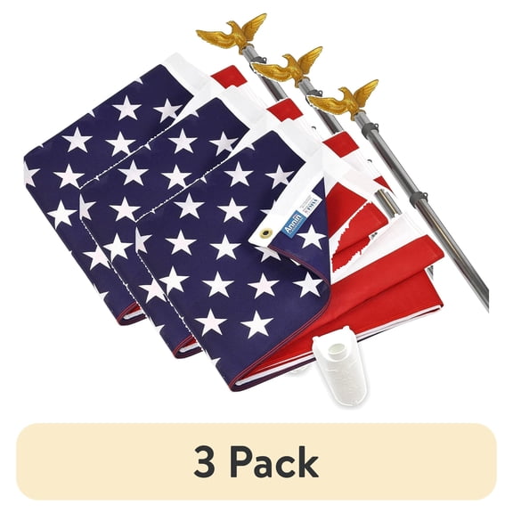 (3 pack) American Polycotton 3 x 5 Flag with 6' 3-Section Flagpole and Eagle Ornament Set by Annin