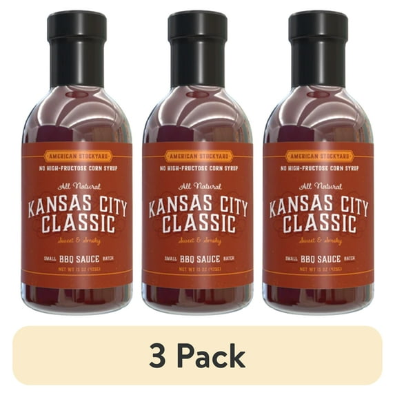 (3 pack) American Stockyard Kansas City Classic BBQ Sauce, All Natural, 15 fl oz Bottle