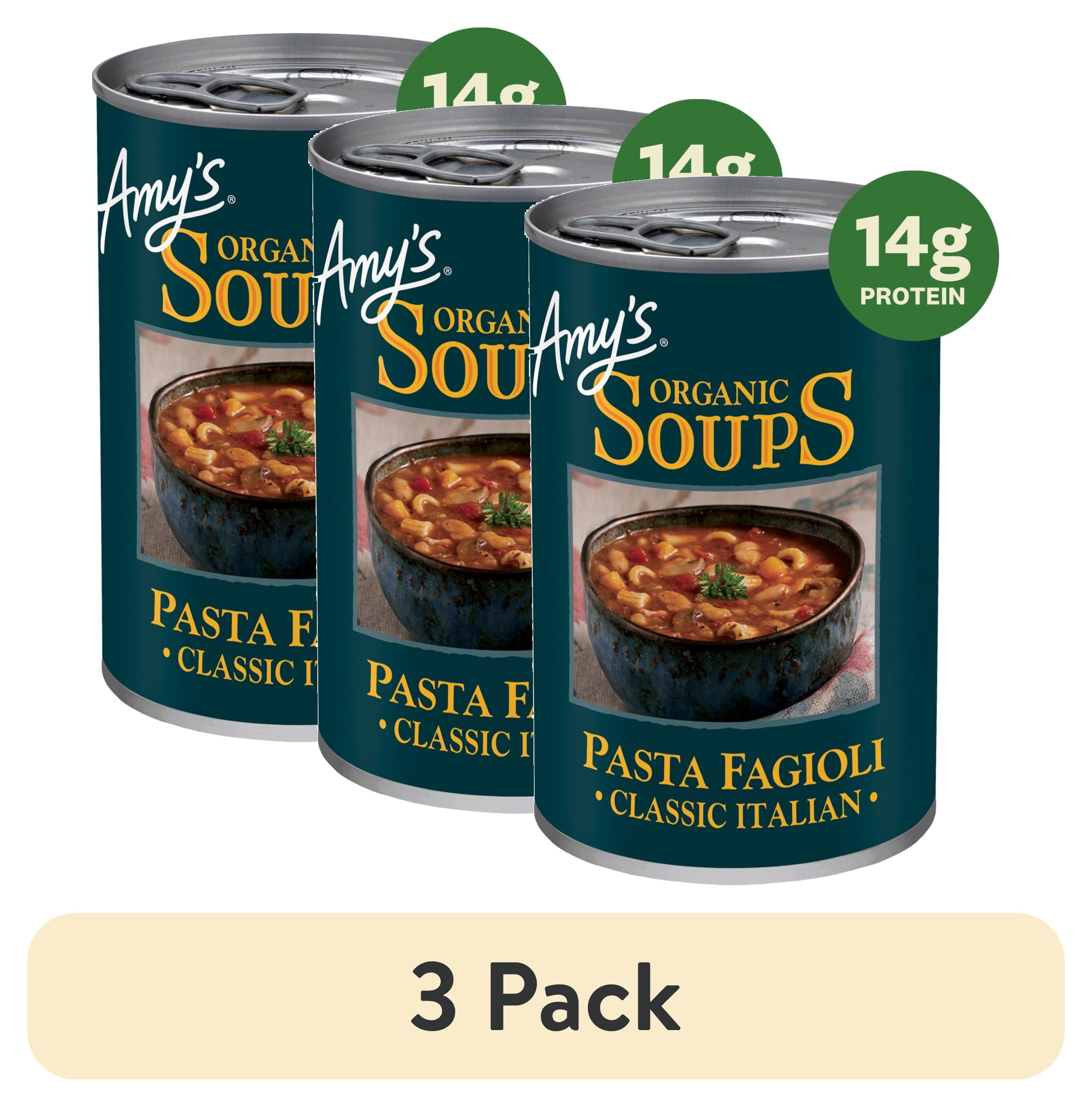 (3 pack) Amy’s Kitchen, Organic Pasta Fagioli Soup, Made with Organic Pasta and Vegetables, Canned, 13.65 oz