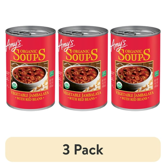 (3 pack) Amys Organic Vegetable Jambalaya Made With Organic Red Beans and Rice, Plant Based Vegan Jambalaya, Gluten Free, Canned Soup, 14.2 Oz
