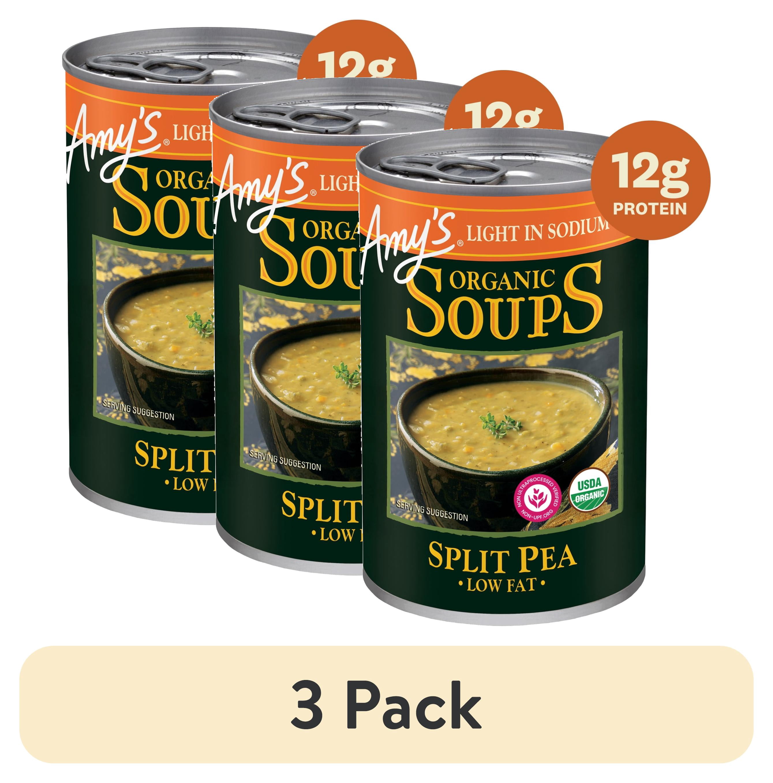 (3 pack) Amy’s Soup, Organic Light in Sodium Split Pea Soup, Made With Organic Vegetables, Canned Soup, 14.1 Oz