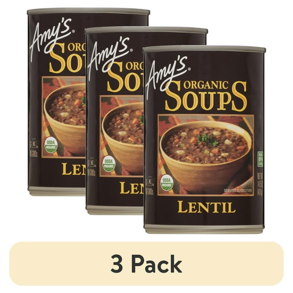 (3 pack) Amy’s Soup, Plant-Based Organic Lentil Soup, Gluten Free, Made With Organic Green Lentils and Vegetables, Canned Soup, 14.5 Oz