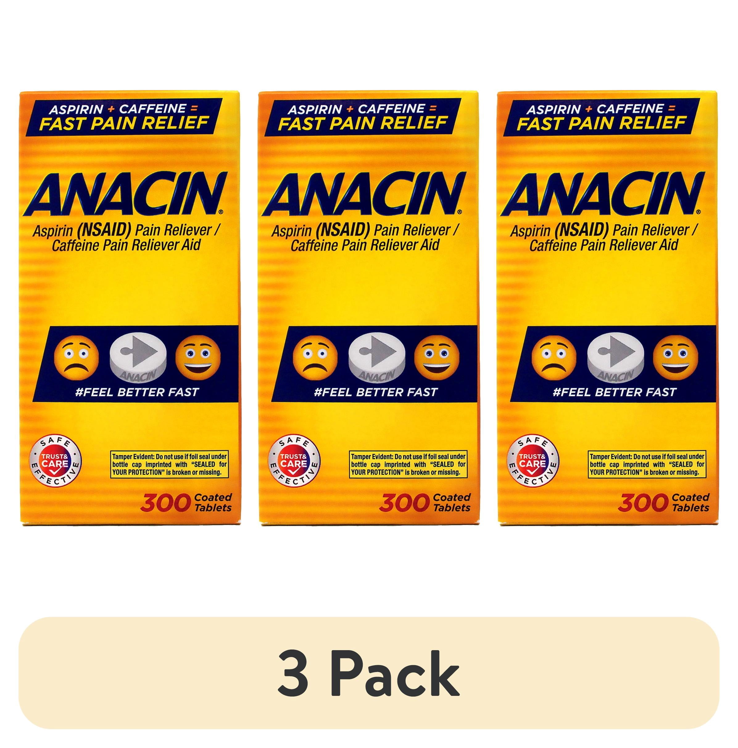 (3 pack) Anacin Fast Pain Relief Pain Reducer Aspirin Tablets, 300 Tablets