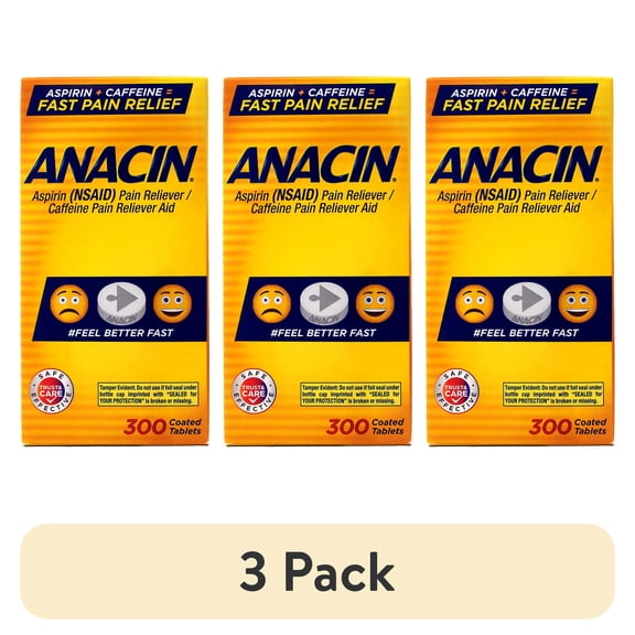 (3 pack) Anacin Fast Pain Relief Pain Reducer Aspirin Tablets, 300 Tablets