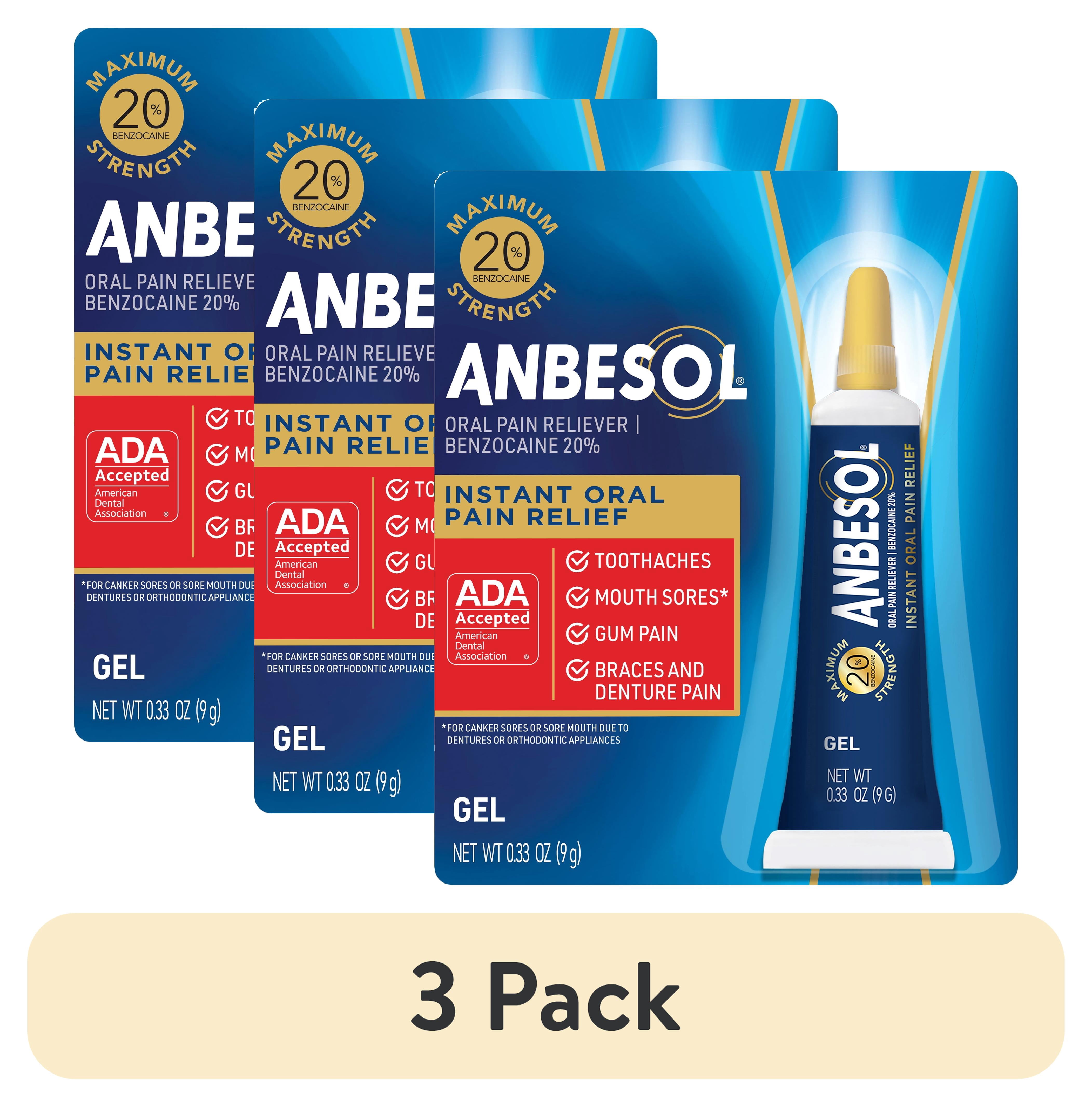 (3 pack) Anbesol Maximum Strength Gel for Instant Oral Pain Relief, 0.33 oz