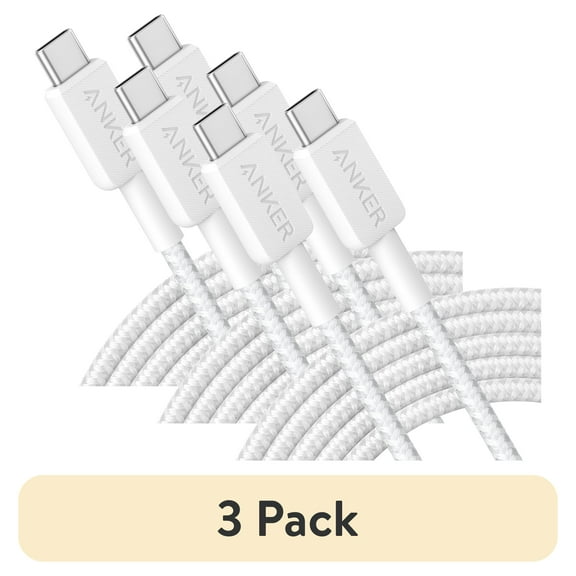(3 pack) Anker Braided USB-C to USB-C Cable (10 ft)