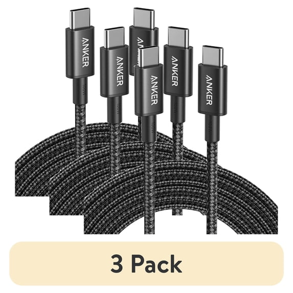 (3 pack) Anker USB C to USB C Cable, Type-C Charging Cord Fast Charge(10FT,100W), Compatible for iPhone 17/17 pro, MacBook and More(Black)