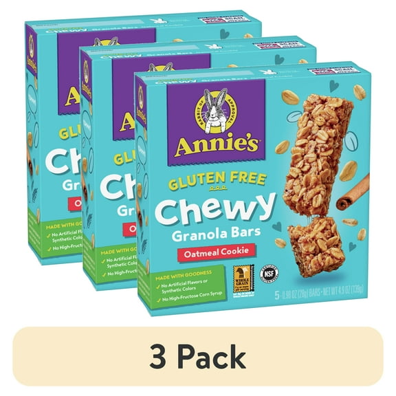 (3 pack) Annie's Chewy Granola Bars, Oatmeal Cookie, Gluten Free, 5 Ct, 4.9 oz