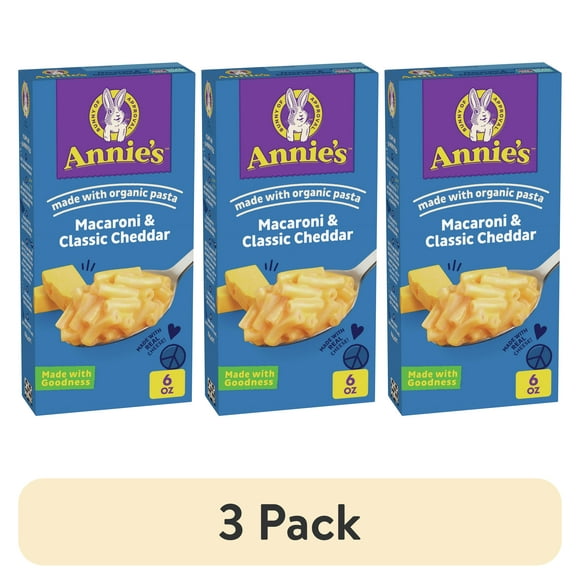 (3 pack) Annie's Macaroni and Classic Cheddar with Organic Pasta, Made with Real Cheese, 6 oz