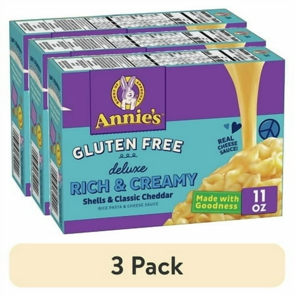(3 pack) Annie's Deluxe Gluten Free Shells and Classic Cheddar, Pasta and Cheese Sauce, 11 oz