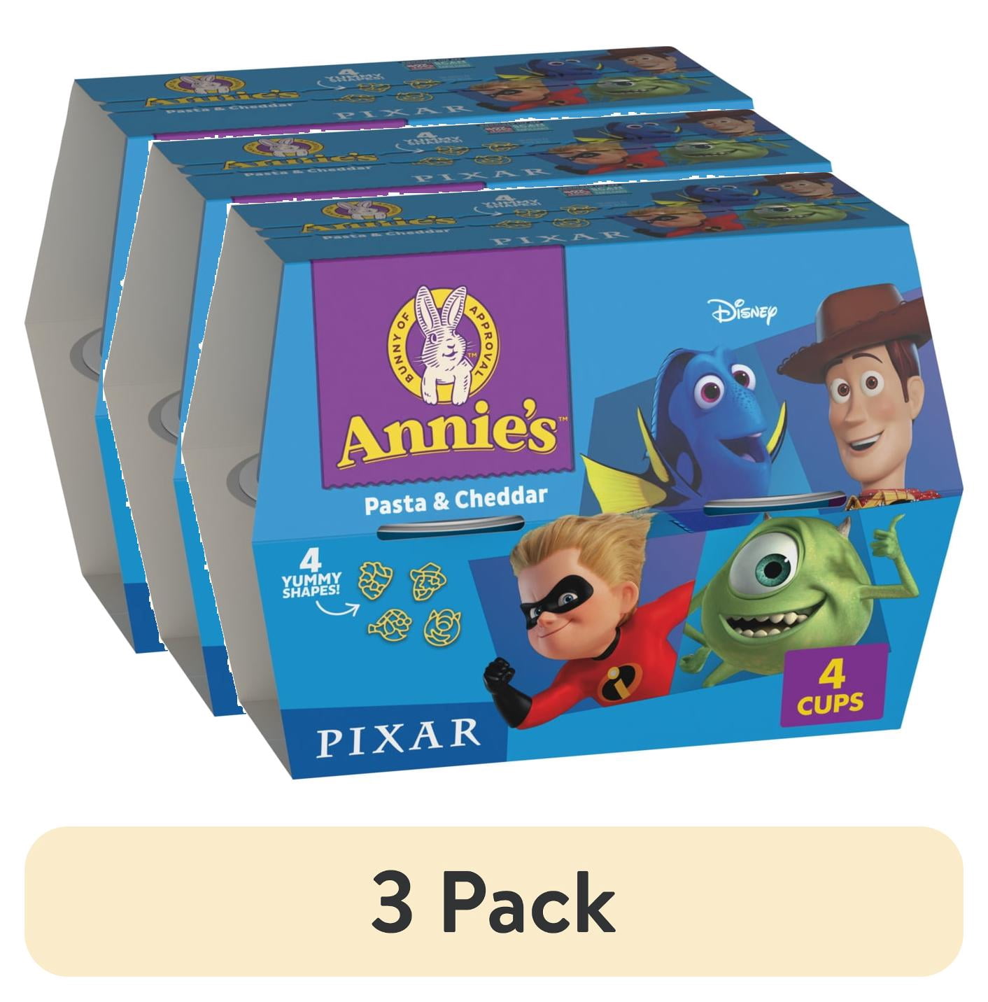 (3 pack) Annie's Disney Pixar Macaroni and Cheese, Microwavable Pasta and Cheddar, 4 Cups, 7.48 oz
