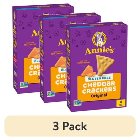 (3 pack) Annie's Gluten Free Cheddar Crackers, Original, Made with Real Cheese, 4 oz