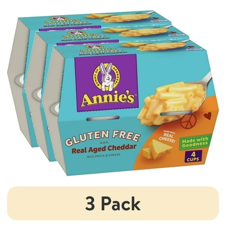 (3 pack) Annie's Gluten Free Macaroni and Cheese, Rice Pasta and Real Aged Cheddar, 4 Cups, 8.04 oz
