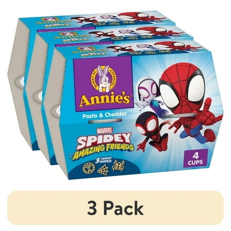 (3 pack) Annie's Marvel Spidey and His Amazing Friends Mac and Cheese, Pasta and Cheddar, 4 Cups, 7.48 oz
