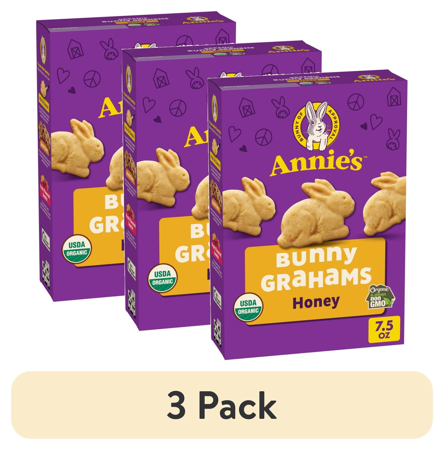 (3 pack) Annie's Organic Baked Bunny Grahams Snacks, Honey, 7.5 oz