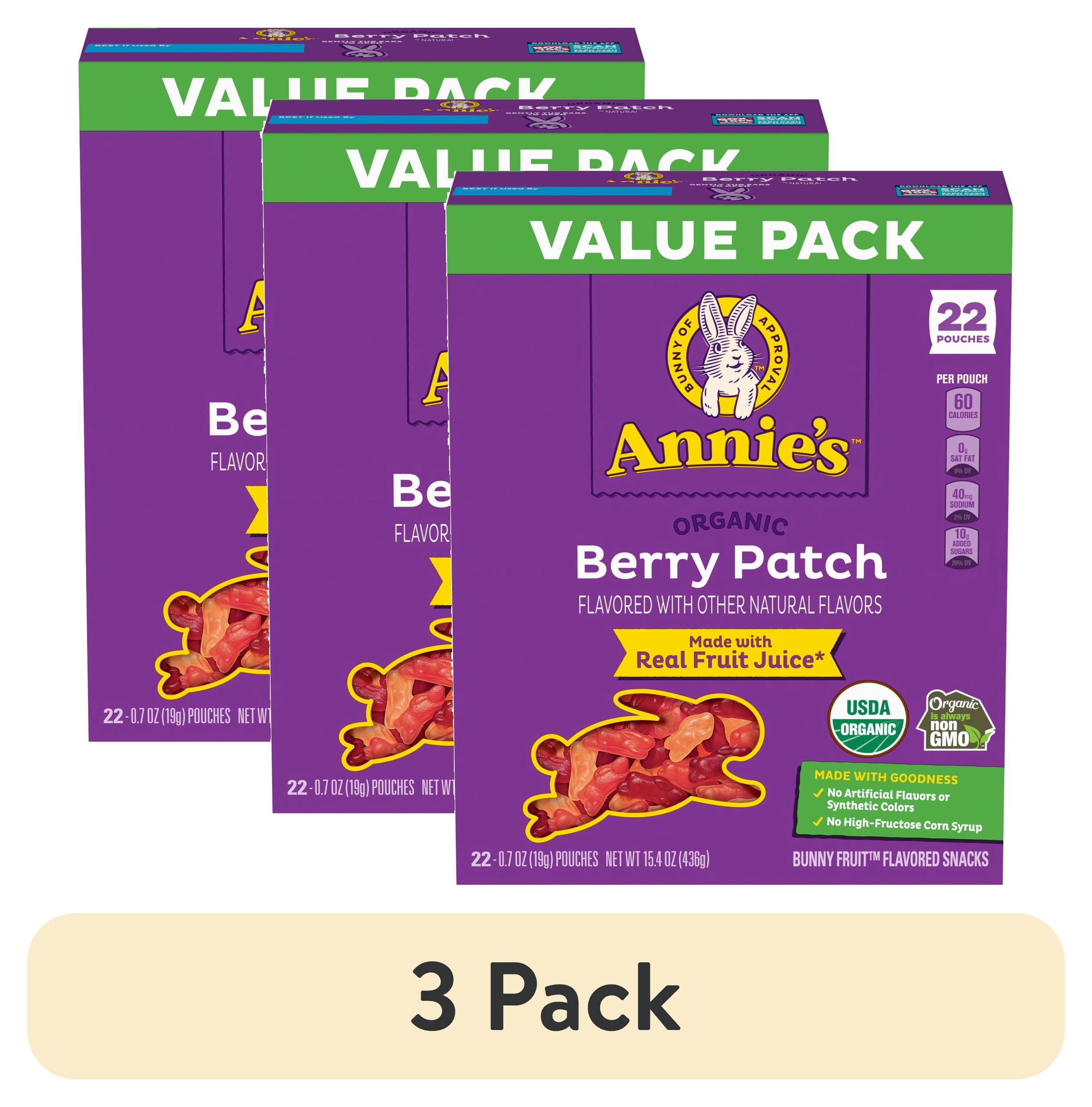 (3 pack) Annie's Organic Berry Patch Bunny Fruit Flavored Snacks, Value Pack, 22 Pouches, 15.4 oz