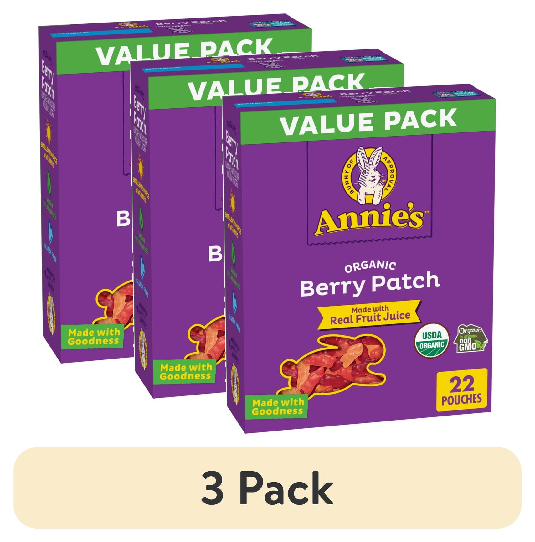 (3 pack) Annie's Organic Berry Patch Bunny Fruit Flavored Snacks, Value Pack, 22 Pouches, 15.4 oz
