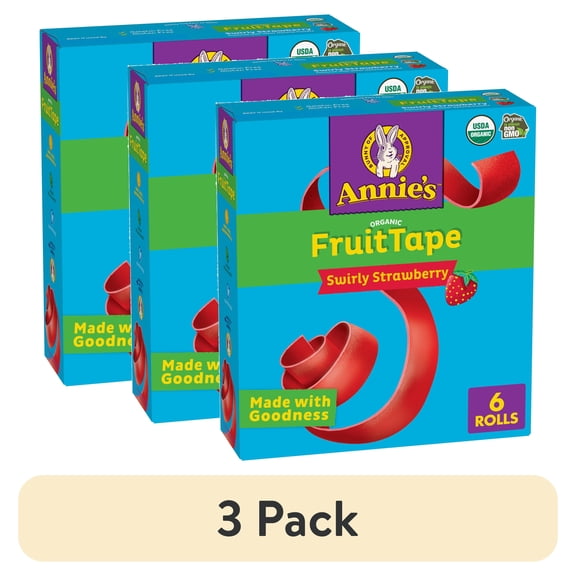 (3 pack) Annie's Organic Fruit Tape, Swirly Strawberry, Organic Fruit Flavored Snacks, 6 Rolls