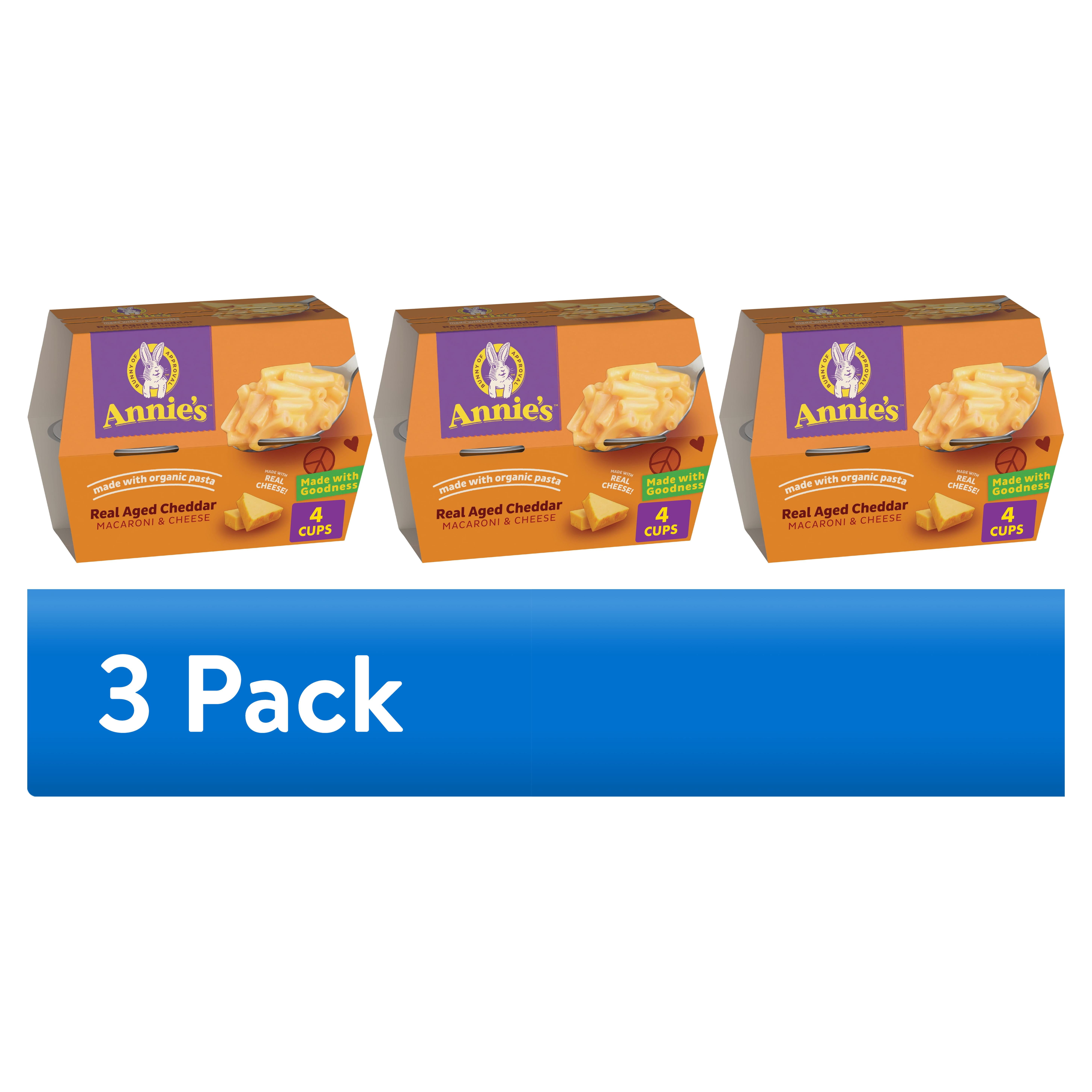 (3 pack) Annie's Real Aged Cheddar Microwave Mac and Cheese with Organic Pasta, 4 Cups, 8.04 oz