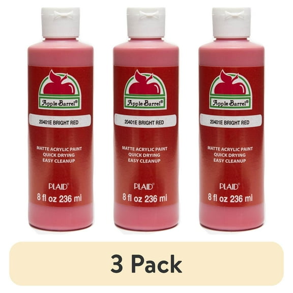 (3 pack) Apple Barrel Acrylic Craft Paint, Matte Finish, Bright Red, 8 fl oz