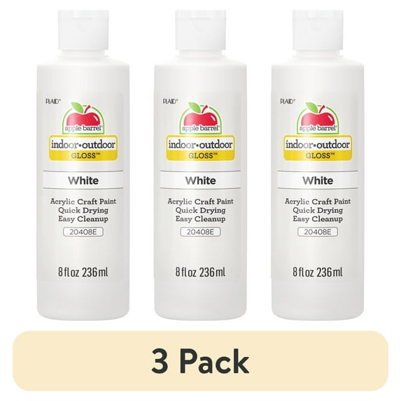 (3 pack) Apple Barrel Acrylic Craft Paint, Gloss Finish, White, 8 fl oz