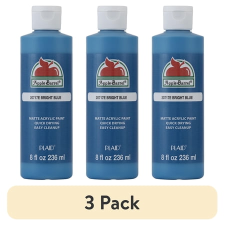 (3 pack) Apple Barrel Acrylic Craft Paint, Matte Finish, Bright Blue, 8 fl oz