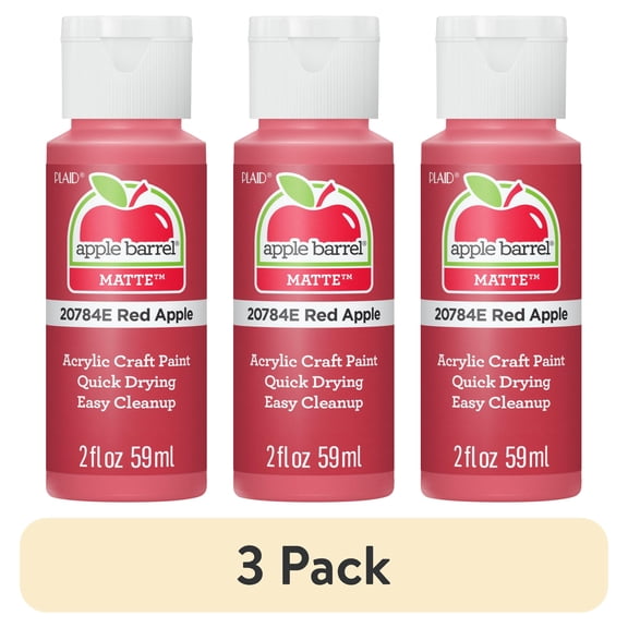 (3 pack) Apple Barrel Acrylic Craft Paint, Matte Finish, Red Apple, 2 fl oz