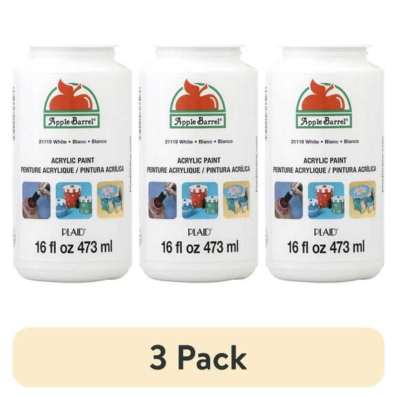 (3 pack) Apple Barrel Acrylic Craft Paint, Matte Finish, White, 16 fl oz.