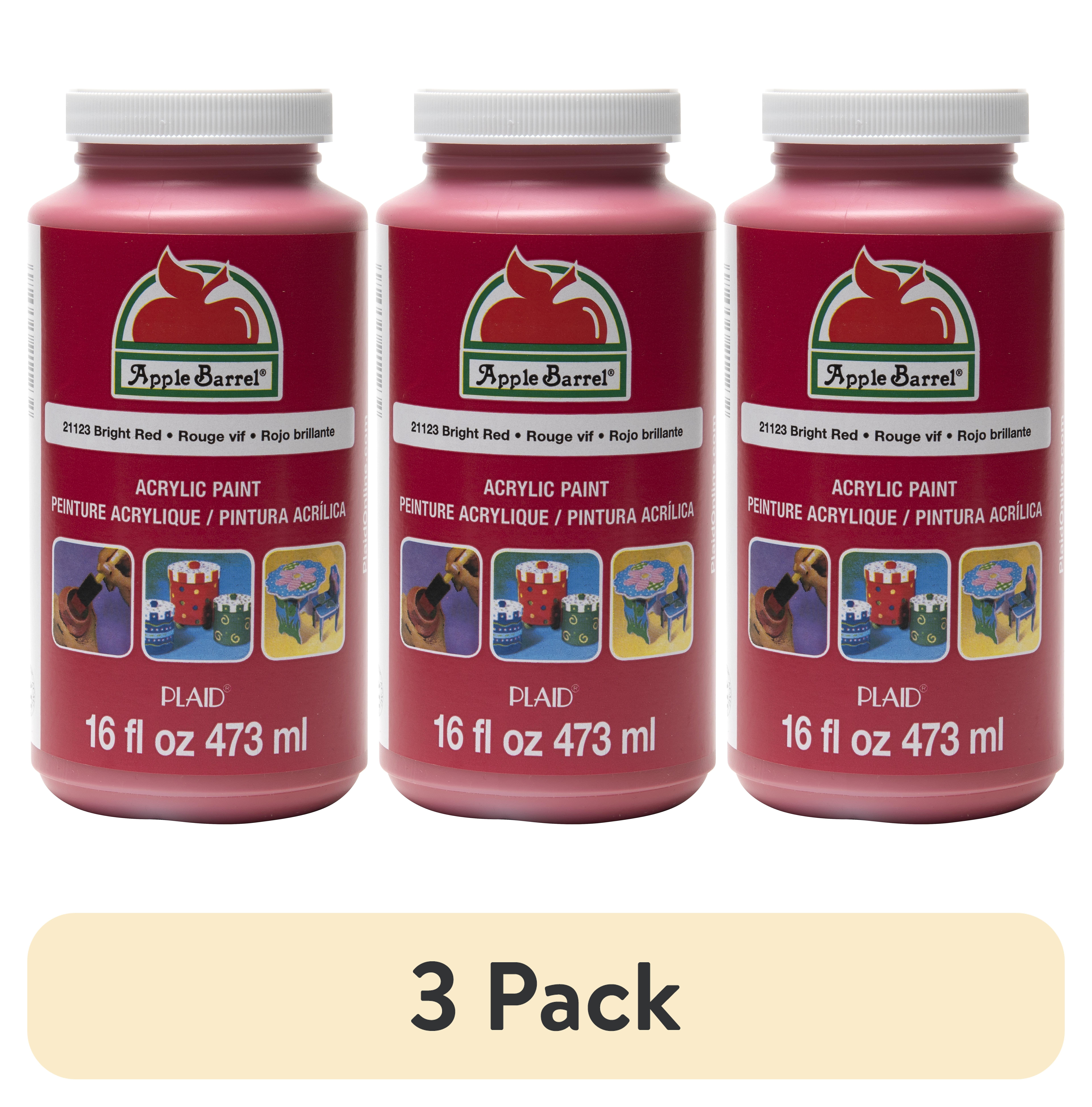 (3 pack) Apple Barrel Acrylic Craft Paint, Matte Finish, Bright Red, 16 fl oz