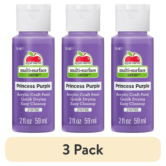 (3 pack) Apple Barrel Multi-Surface Craft Paint, Satin Finish, Princess Purple, 2 fl oz