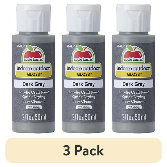 (3 pack) Apple Barrel Acrylic Craft Paint, Gloss Finish, Dark Gray, 2 fl oz