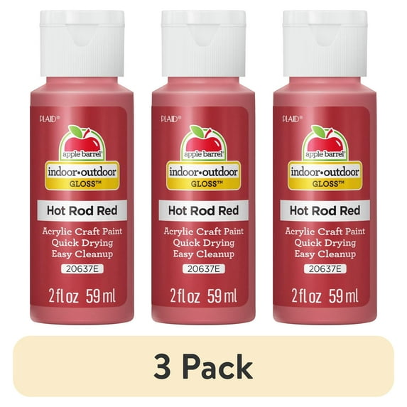 (3 pack) Apple Barrel Acrylic Craft Paint, Gloss Finish, Hot Rod Red, 2 fl oz