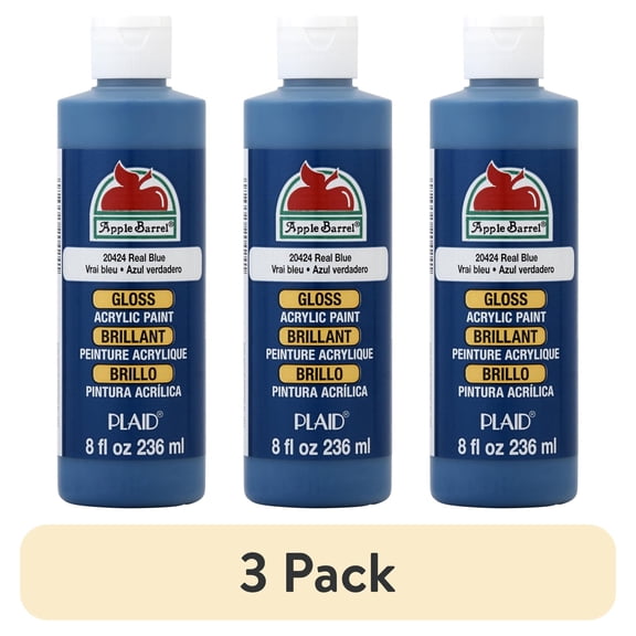 (3 pack) Apple Barrel Acrylic Craft Paint, Gloss Finish, Real Blue, 8 fl oz
