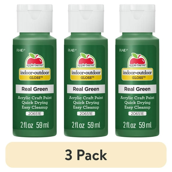 (3 pack) Apple Barrel Acrylic Craft Paint, Gloss Finish, Real Green, 2 fl oz