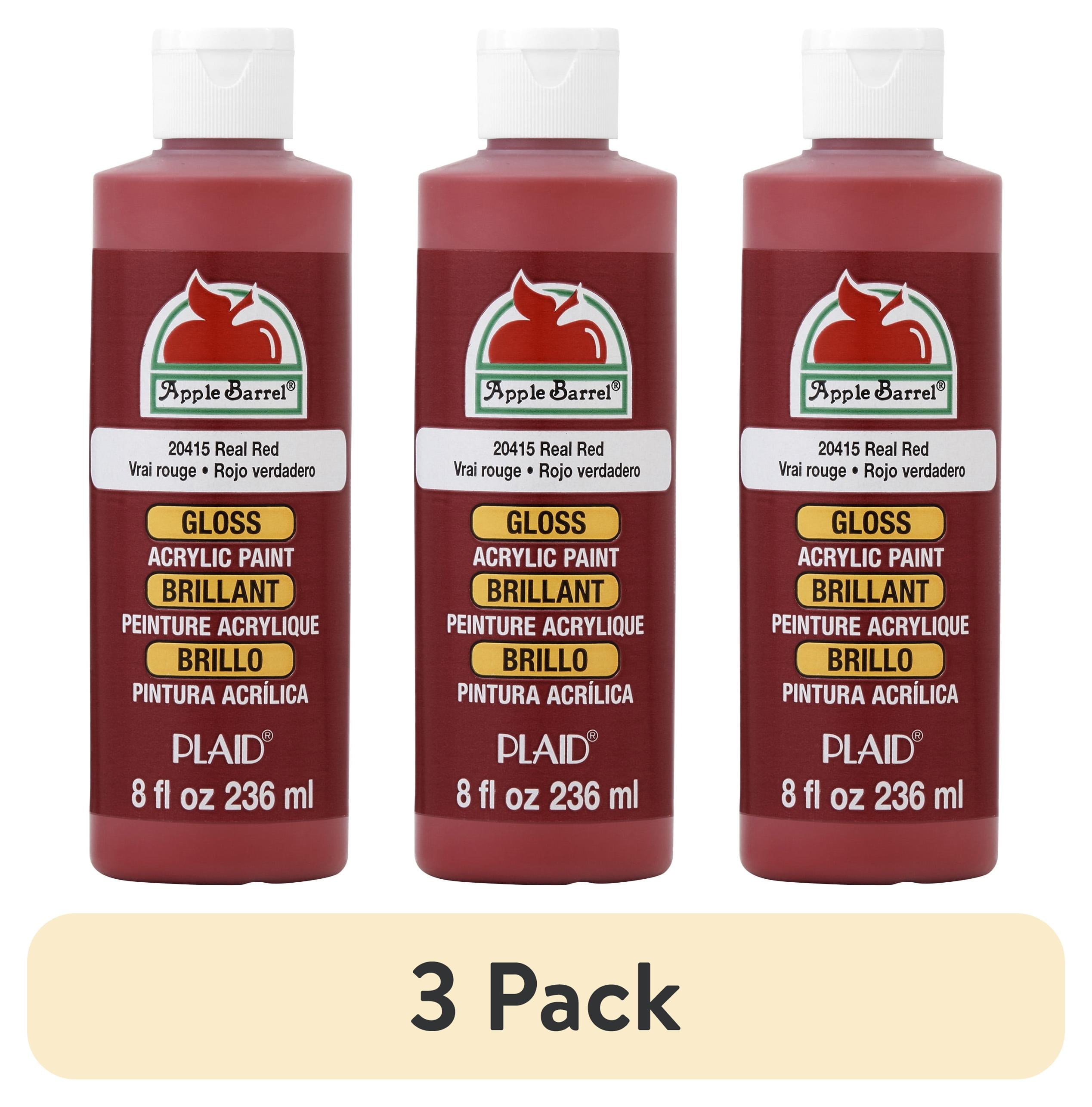 (3 pack) Apple Barrel Acrylic Craft Paint, Gloss Finish, Real Red, 8 fl oz