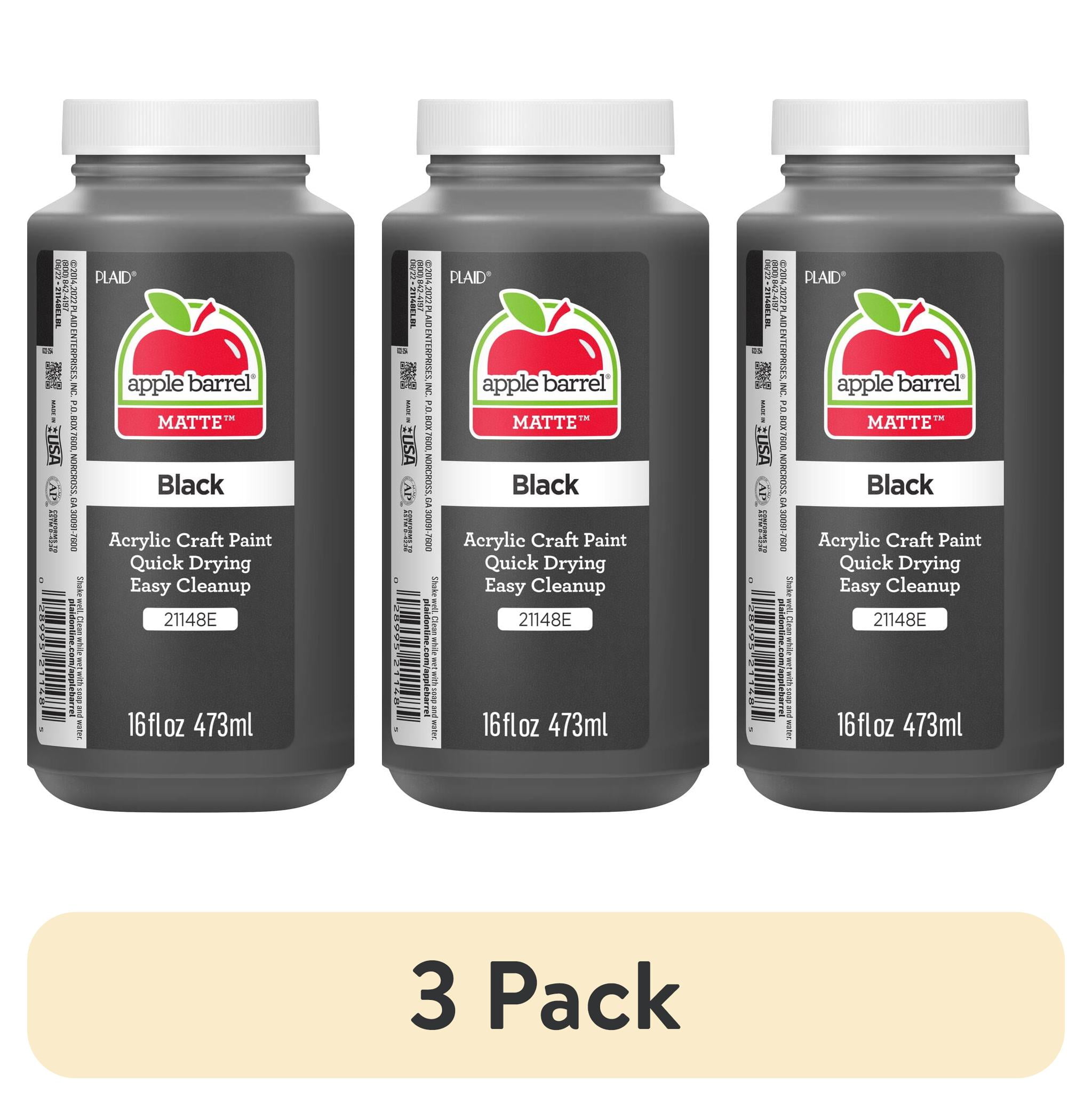 (3 pack) Apple Barrel Acrylic Craft Paint, Matte Finish, Black, 16 fl oz