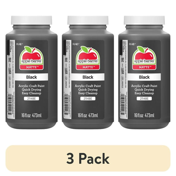 (3 pack) Apple Barrel Acrylic Craft Paint, Matte Finish, Black, 16 fl oz