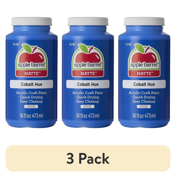 (3 pack) Apple Barrel 21142E Acrylic Craft Paint, Matte Finish, Cobalt Hue, 16 fl oz