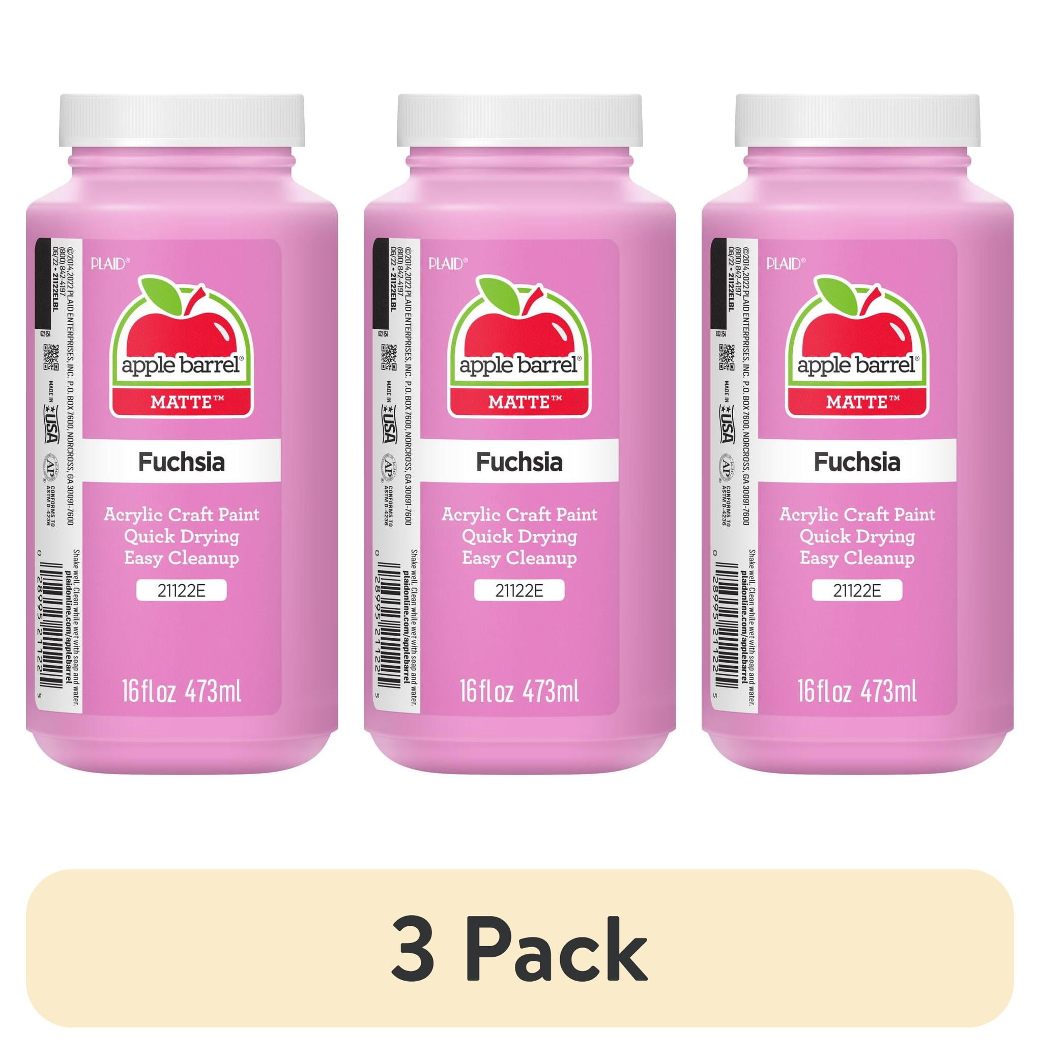 (3 pack) Apple Barrel Acrylic Craft Paint, Matte Finish, Fuchsia, 16 fl oz