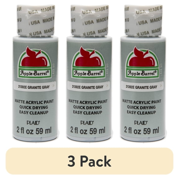 (3 pack) Apple Barrel Acrylic Craft Paint, Matte Finish, Granite Gray, 2 fl oz