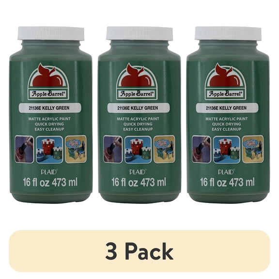 (3 pack) Apple Barrel Acrylic Craft Paint, Matte Finish, Kelly Green, 16 fl oz