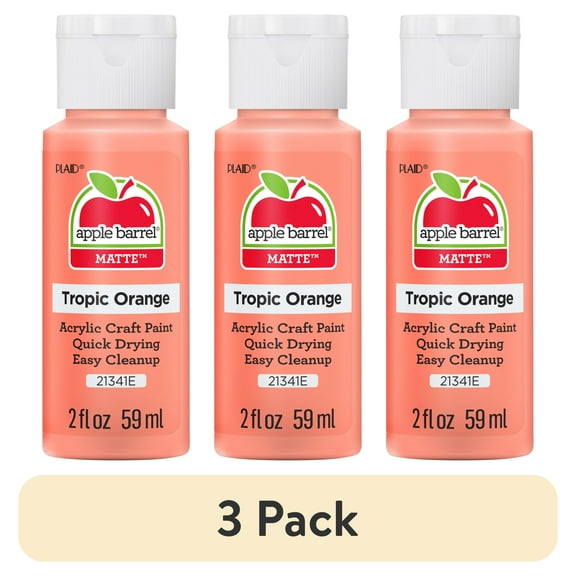 (3 pack) Apple Barrel 21341E Acrylic Craft Paint, Matte Finish, Tropic Orange, 2 fl oz