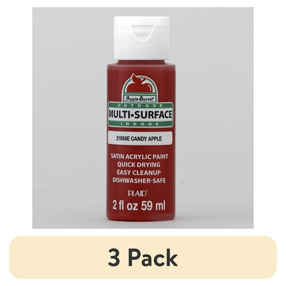 (3 pack) Apple Barrel Multi-Surface Acrylic Craft Paint, Satin Finish, Candy Apple, 2 fl oz