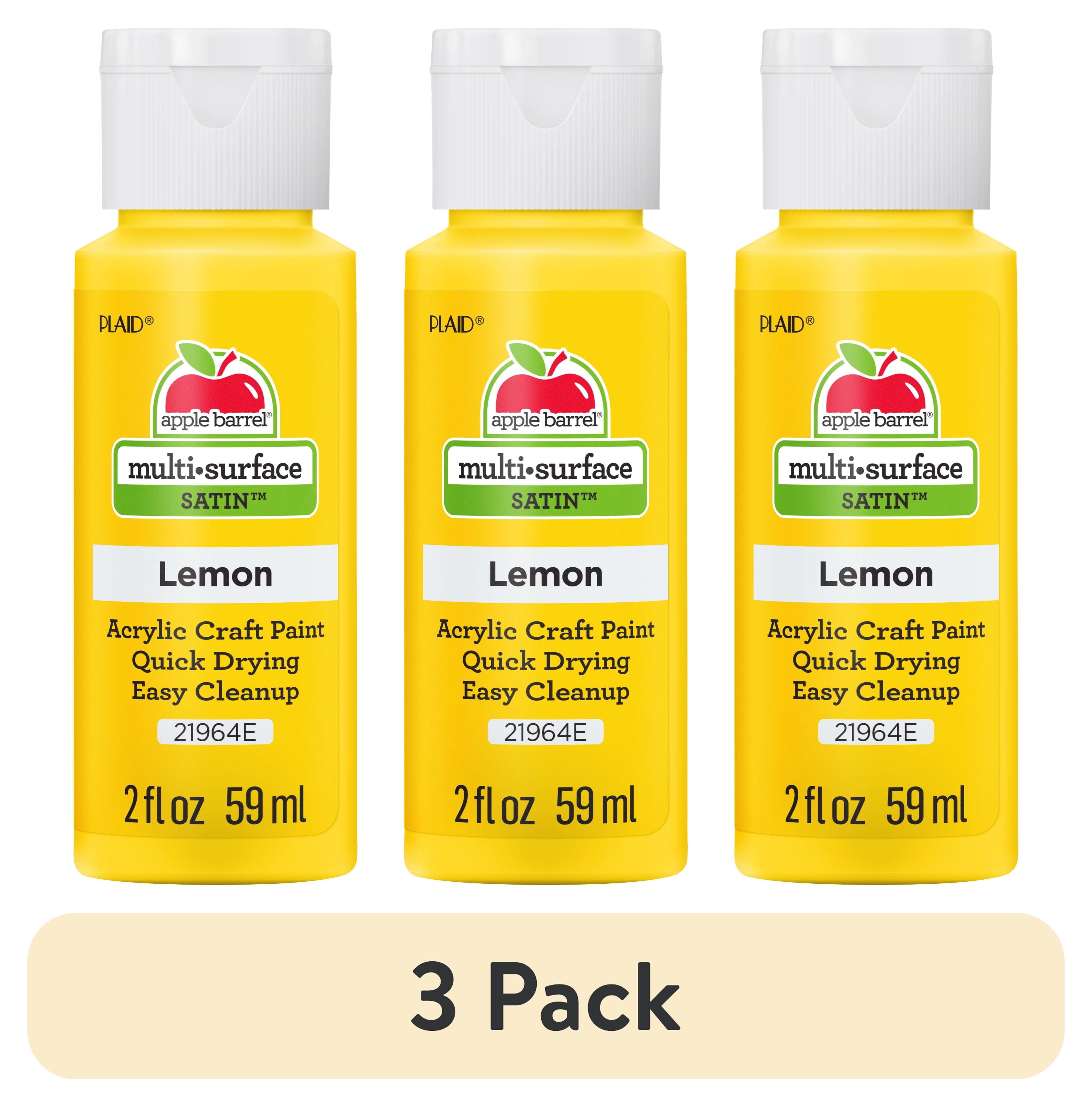 (3 pack) Apple Barrel Multi-Surface Acrylic Craft Paint, Satin Finish, Lemon, 2 fl oz