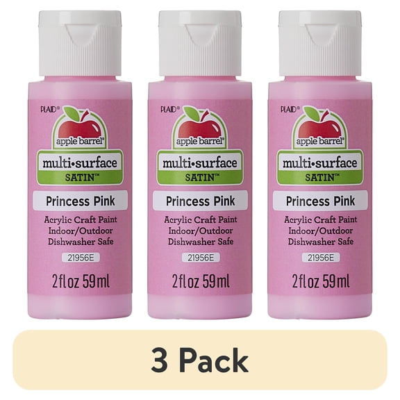 (3 pack) Apple Barrel Multi-Surface Craft Paint, Satin Finish, Princess Pink, 2 fl oz