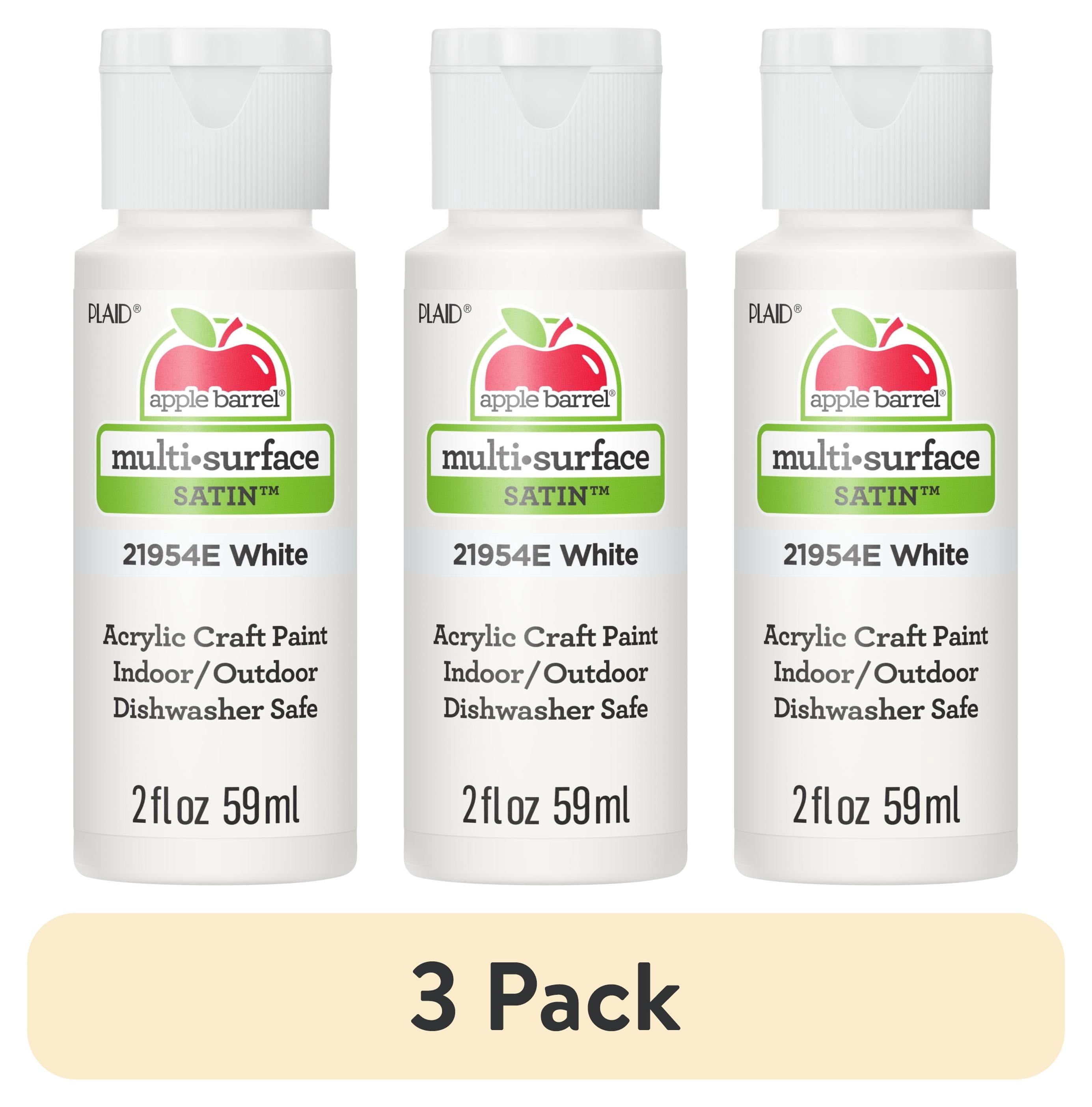 (3 pack) Apple Barrel Multi-Surface Acrylic Craft Paint, Satin Finish, White, 2 fl oz