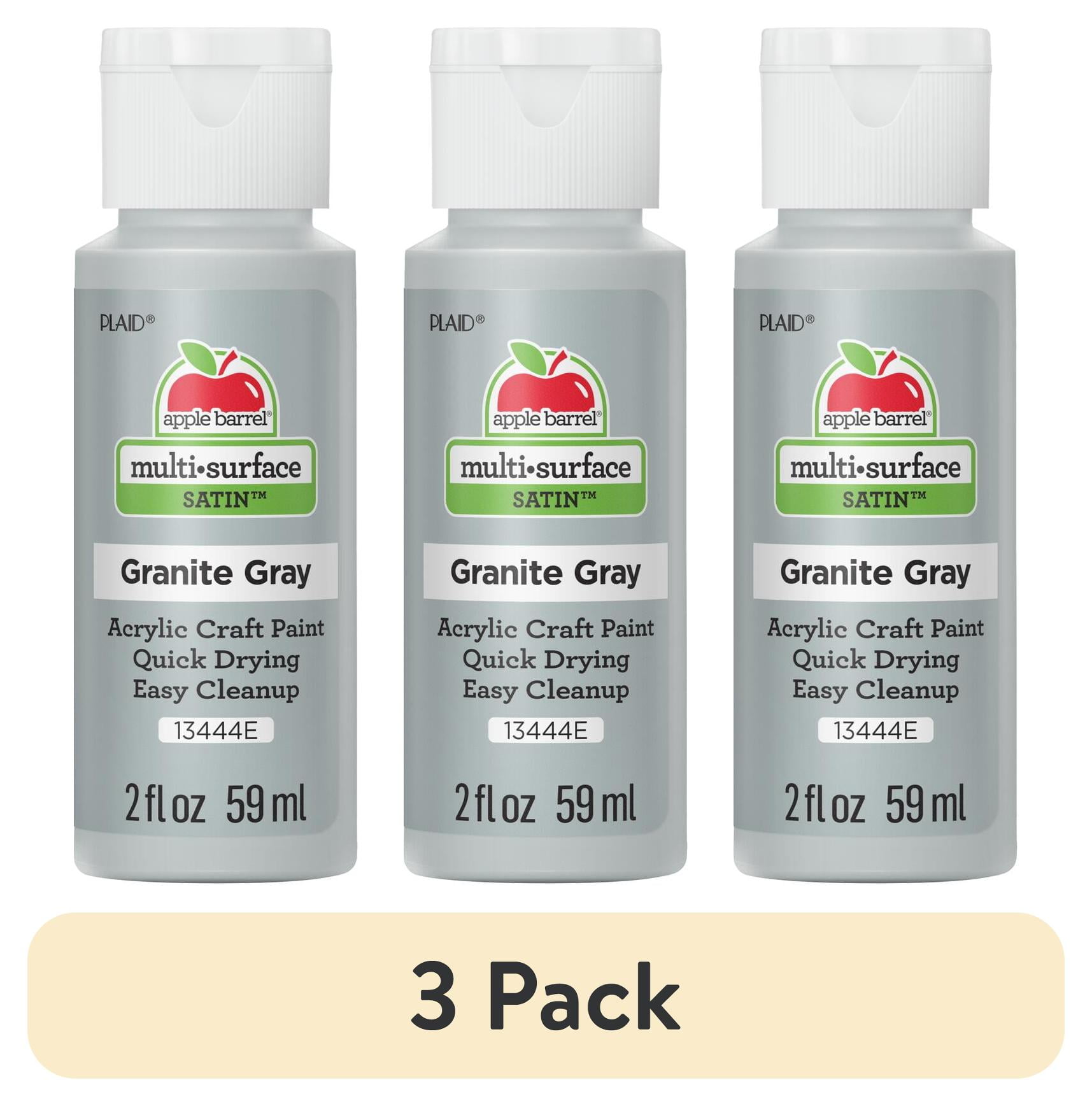 (3 pack) Apple Barrel Multi-Surface Acrylic Satin Paint, Granite Gray, 2 fl oz